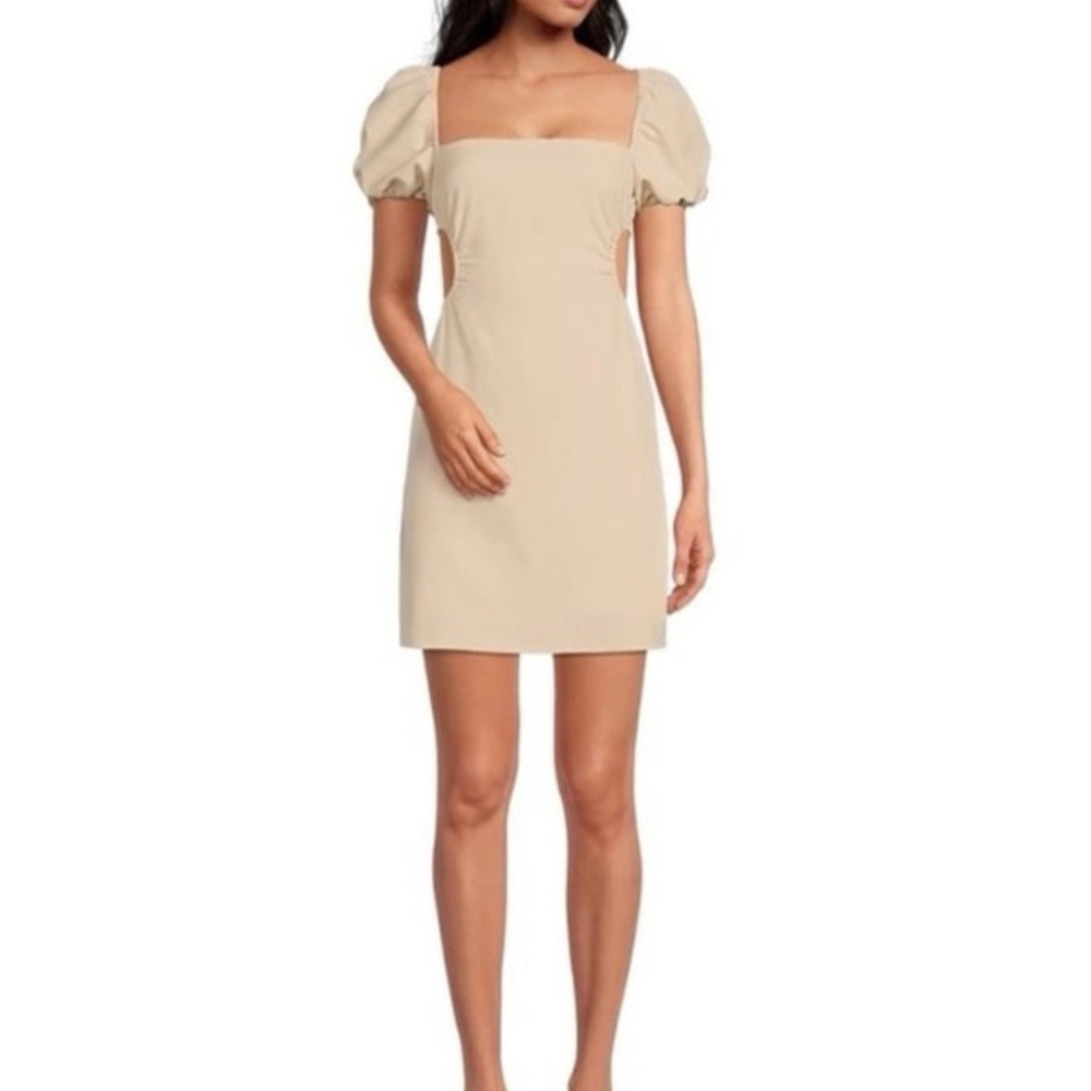 NWOT Gianni Bini Beige Puff Sleeve Open Back Mini‎ Dress Size 2 Ruched Side